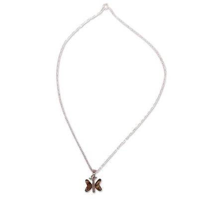 Alternate image for Natural Amber Butterfly Pendant Necklace from Mexico Ancient Butterfly