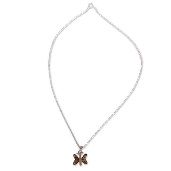 Alternate image for Natural Amber Butterfly Pendant Necklace from Mexico Ancient Butterfly