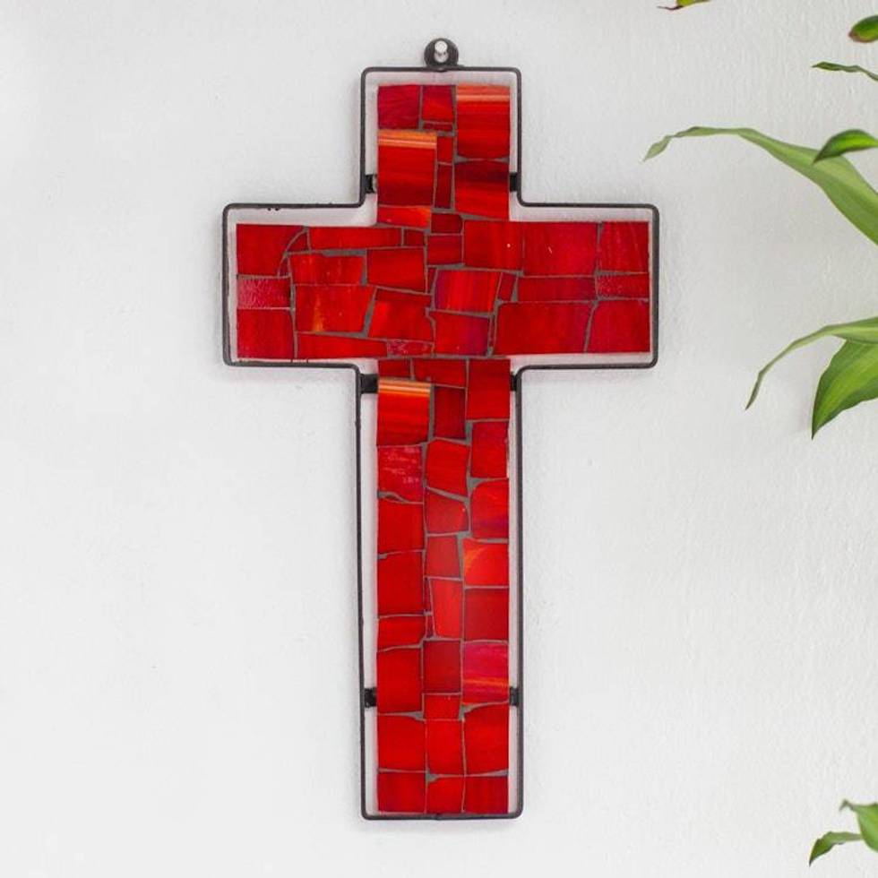Stained glass cross 'Love'