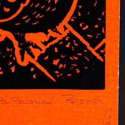 Alternate image for Traditional Animal-Themed Wood Block Print in Orange Such Big Eyes For a Pigeon III