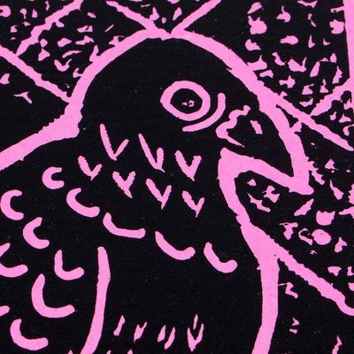 Alternate image for Traditional Animal-Themed Wood Block Print in Pink Such Big Eyes For a Pigeon II