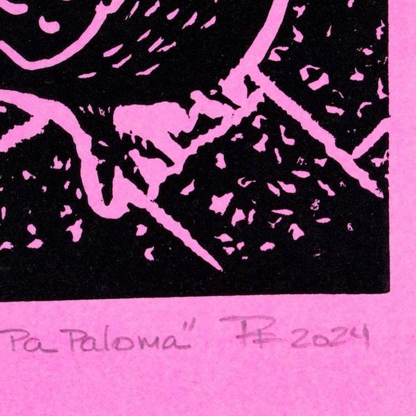 Alternate image for Traditional Animal-Themed Wood Block Print in Pink Such Big Eyes For a Pigeon II