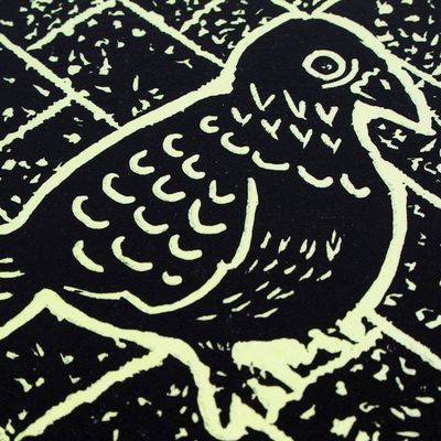 Alternate image for Traditional Animal-Themed Wood Block Print in Green Such Big Eyes For a Pigeon I