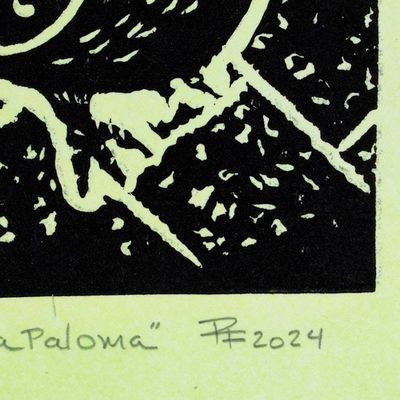 Alternate image for Traditional Animal-Themed Wood Block Print in Green Such Big Eyes For a Pigeon I
