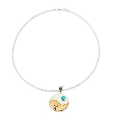 Alternate image for Collectible Turquoise and Taxco Fine Silver Pendant Necklace Taxco at Dusk