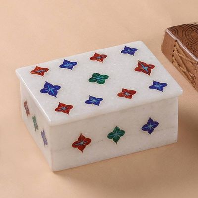 Primary image for Handmade Indian Marble Jewelry Box with Stone Inlay Starry Garden