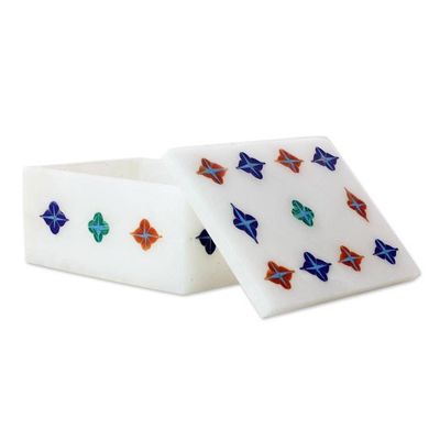 Alternate image for Handmade Indian Marble Jewelry Box with Stone Inlay Starry Garden