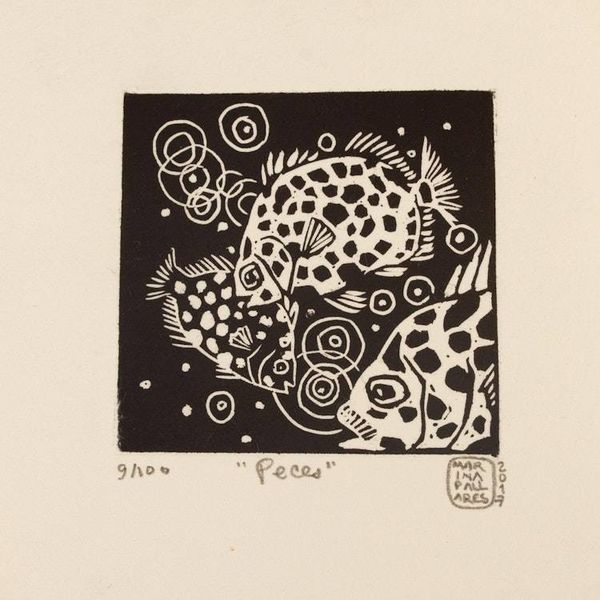 Alternate image for Mexico Sea Life 4-Inch Signed Linoleum Block Print Fish