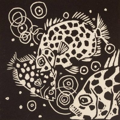 Alternate image for Mexico Sea Life 4-Inch Signed Linoleum Block Print Fish