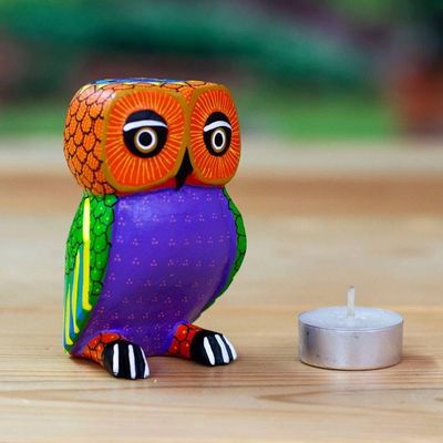 Alternate image for Mexican Hand Painted Copal Wood Owl Alebrije Sculpture Nocturnal Mirage