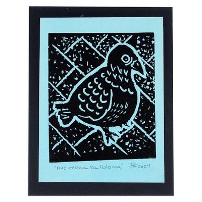 Alternate image for Traditional Animal-Themed Wood Block Print in Blue Such Big Eyes For a Pigeon IV