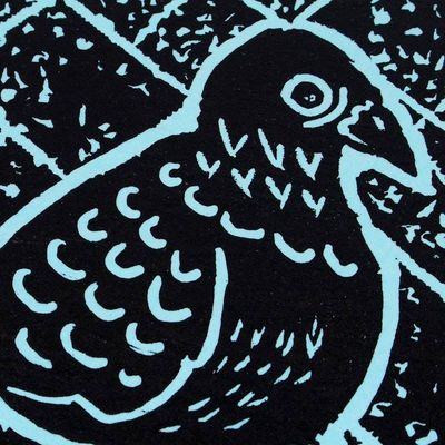Alternate image for Traditional Animal-Themed Wood Block Print in Blue Such Big Eyes For a Pigeon IV