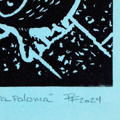 Alternate image for Traditional Animal-Themed Wood Block Print in Blue Such Big Eyes For a Pigeon IV