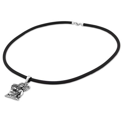 Alternate image for Mayan Glyph Sterling Silver Necklace with a Rubber Cord The Carrier of Time