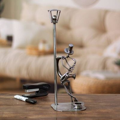 Primary image for Auto Part and Recycled Metal Musician Sculpture Sax on the Corner