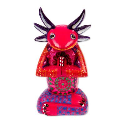 Alternate image for Colorful Axolotl Alebrije Figurine from Mexico Lotus Axolotl