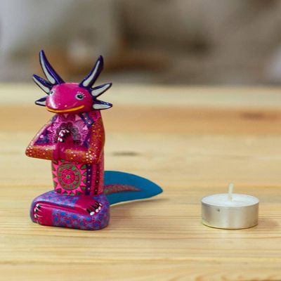 Alternate image for Colorful Axolotl Alebrije Figurine from Mexico Lotus Axolotl