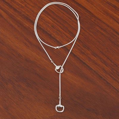Primary image for Sterling Silver Stirrup Lariat Necklace from Mexico Gleaming Stirrups