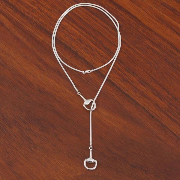 Alternate image for Sterling Silver Stirrup Lariat Necklace from Mexico Gleaming Stirrups