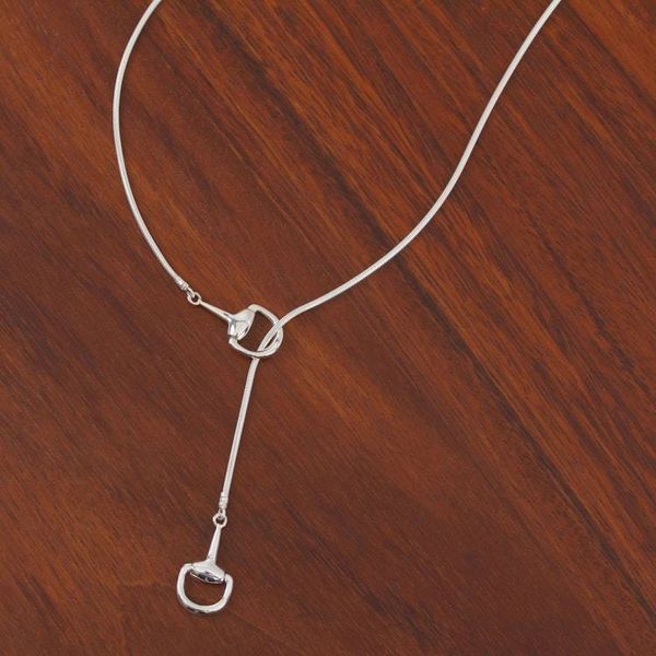 Alternate image for Sterling Silver Stirrup Lariat Necklace from Mexico Gleaming Stirrups