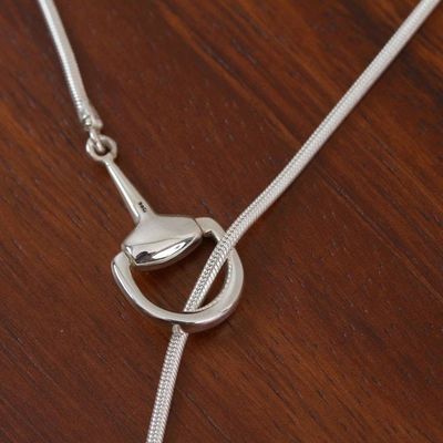 Alternate image for Sterling Silver Stirrup Lariat Necklace from Mexico Gleaming Stirrups