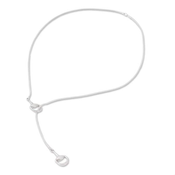 Alternate image for Sterling Silver Stirrup Lariat Necklace from Mexico Gleaming Stirrups
