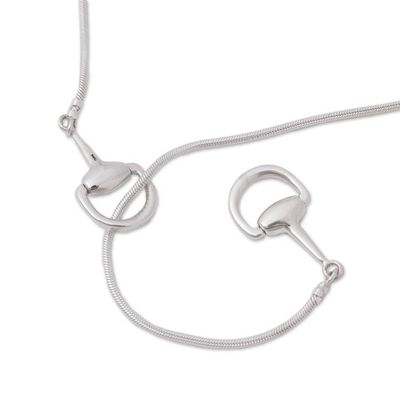 Alternate image for Sterling Silver Stirrup Lariat Necklace from Mexico Gleaming Stirrups