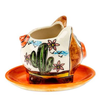 Alternate image for Pig-Shaped Hand-Painted Ceramic Mini Planter with Saucer Piggy Garden
