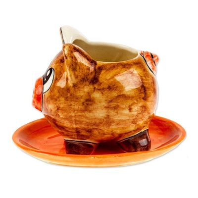 Alternate image for Pig-Shaped Hand-Painted Ceramic Mini Planter with Saucer Piggy Garden