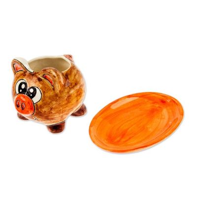 Alternate image for Pig-Shaped Hand-Painted Ceramic Mini Planter with Saucer Piggy Garden