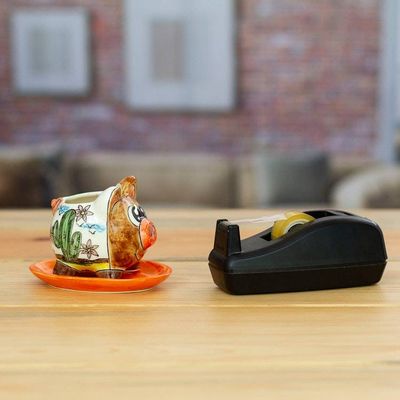 Alternate image for Pig-Shaped Hand-Painted Ceramic Mini Planter with Saucer Piggy Garden