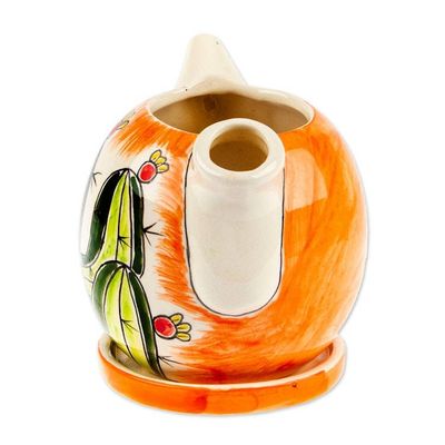 Alternate image for Coffee Pot-Shaped Ceramic Cactus Mini Planter with Saucer Cactus Splendor
