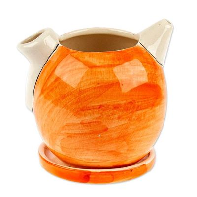 Alternate image for Coffee Pot-Shaped Ceramic Cactus Mini Planter with Saucer Cactus Splendor