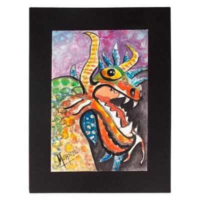 Primary image for Traditional Multicolor Watercolor Alebrije Dragon Painting Angry Dragon Alebrije
