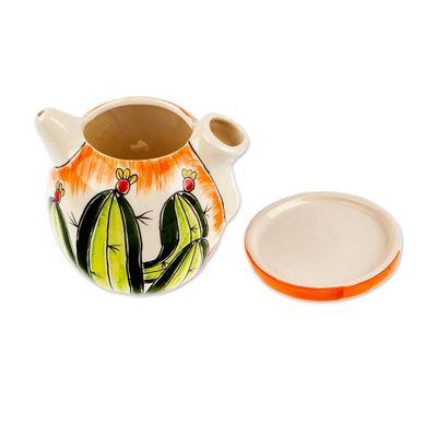 Alternate image for Coffee Pot-Shaped Ceramic Cactus Mini Planter with Saucer Cactus Splendor