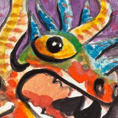 Alternate image for Traditional Multicolor Watercolor Alebrije Dragon Painting Angry Dragon Alebrije