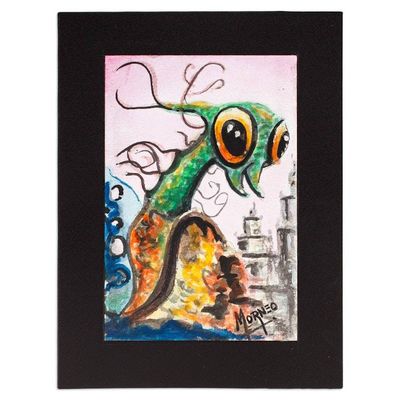 Primary image for Expressionist Green Watercolor Alebrije Bird Painting Green Bird Alebrije