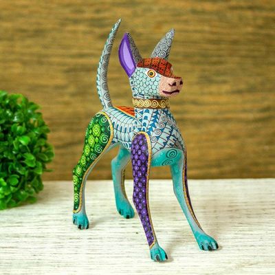 Primary image for Blue Copal Wood Mexican Hairless Dog Alebrije from Mexico Mexican Hairless Dog in Jade