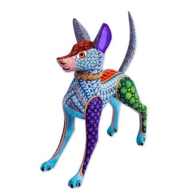 Alternate image for Blue Copal Wood Mexican Hairless Dog Alebrije from Mexico Mexican Hairless Dog in Jade