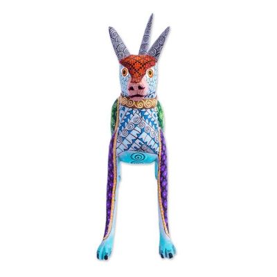 Alternate image for Blue Copal Wood Mexican Hairless Dog Alebrije from Mexico Mexican Hairless Dog in Jade