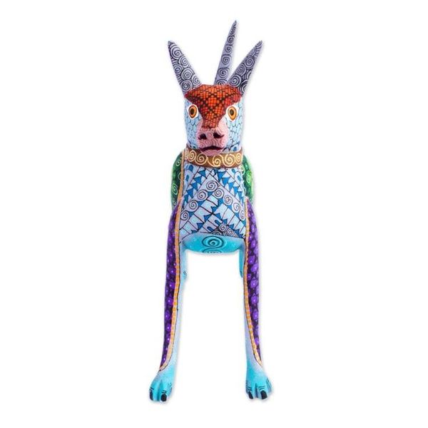 Alternate image for Blue Copal Wood Mexican Hairless Dog Alebrije from Mexico Mexican Hairless Dog in Jade