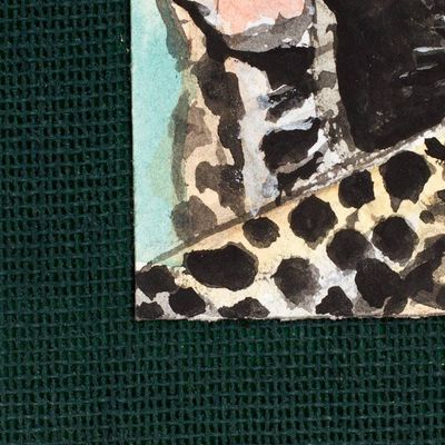Alternate image for Stretched Signed Impressionist Watercolor Jaguar Painting Jaguar and Cub