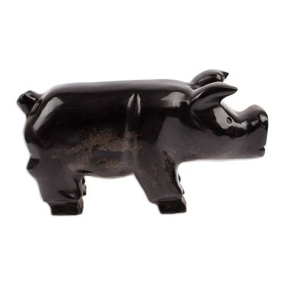 Alternate image for Hand-Carved Black Marble Pig Sculpture from Mexico Stark Pig