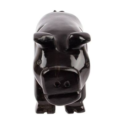 Alternate image for Hand-Carved Black Marble Pig Sculpture from Mexico Stark Pig