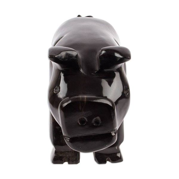 Alternate image for Hand-Carved Black Marble Pig Sculpture from Mexico Stark Pig
