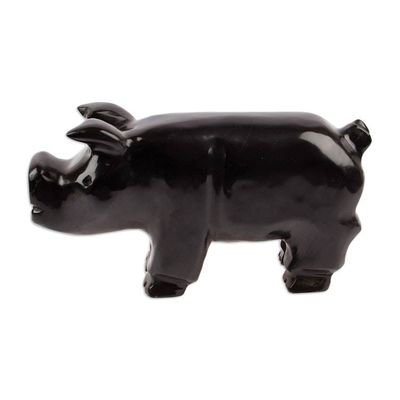 Alternate image for Hand-Carved Black Marble Pig Sculpture from Mexico Stark Pig