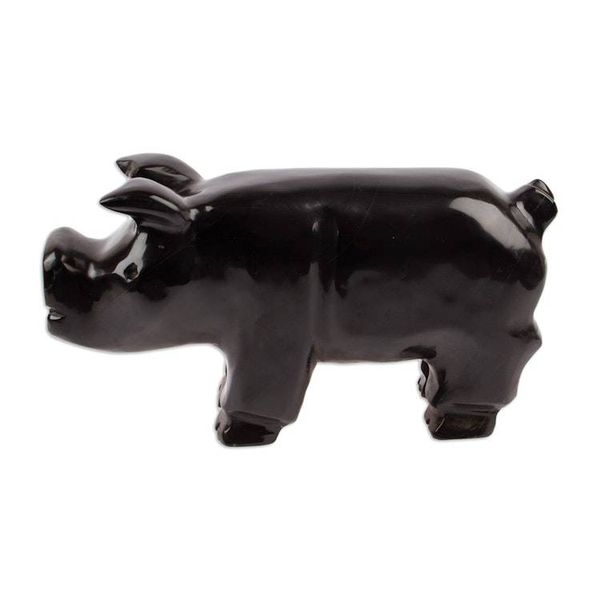 Alternate image for Hand-Carved Black Marble Pig Sculpture from Mexico Stark Pig