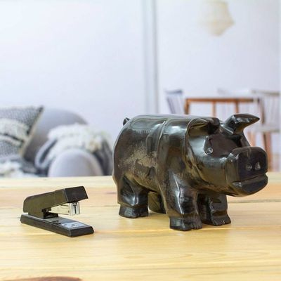 Alternate image for Hand-Carved Black Marble Pig Sculpture from Mexico Stark Pig