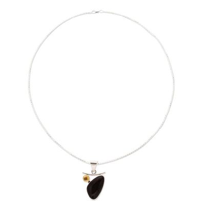 Alternate image for Artisan Crafted Taxco Silver Obsidian and Citrine Necklace Dewdrop