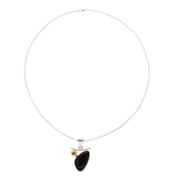 Alternate image for Artisan Crafted Taxco Silver Obsidian and Citrine Necklace Dewdrop